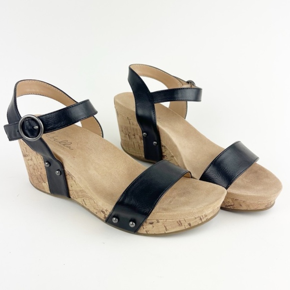 Abella True Comfort Daisy Black Cork Wedge Size 10